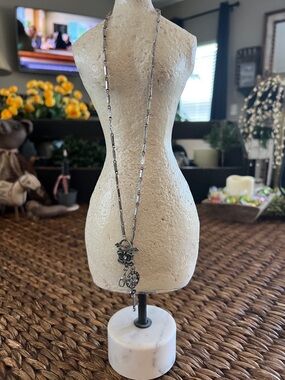 Jewel Kade Silver Long Ornate Pendant Necklace